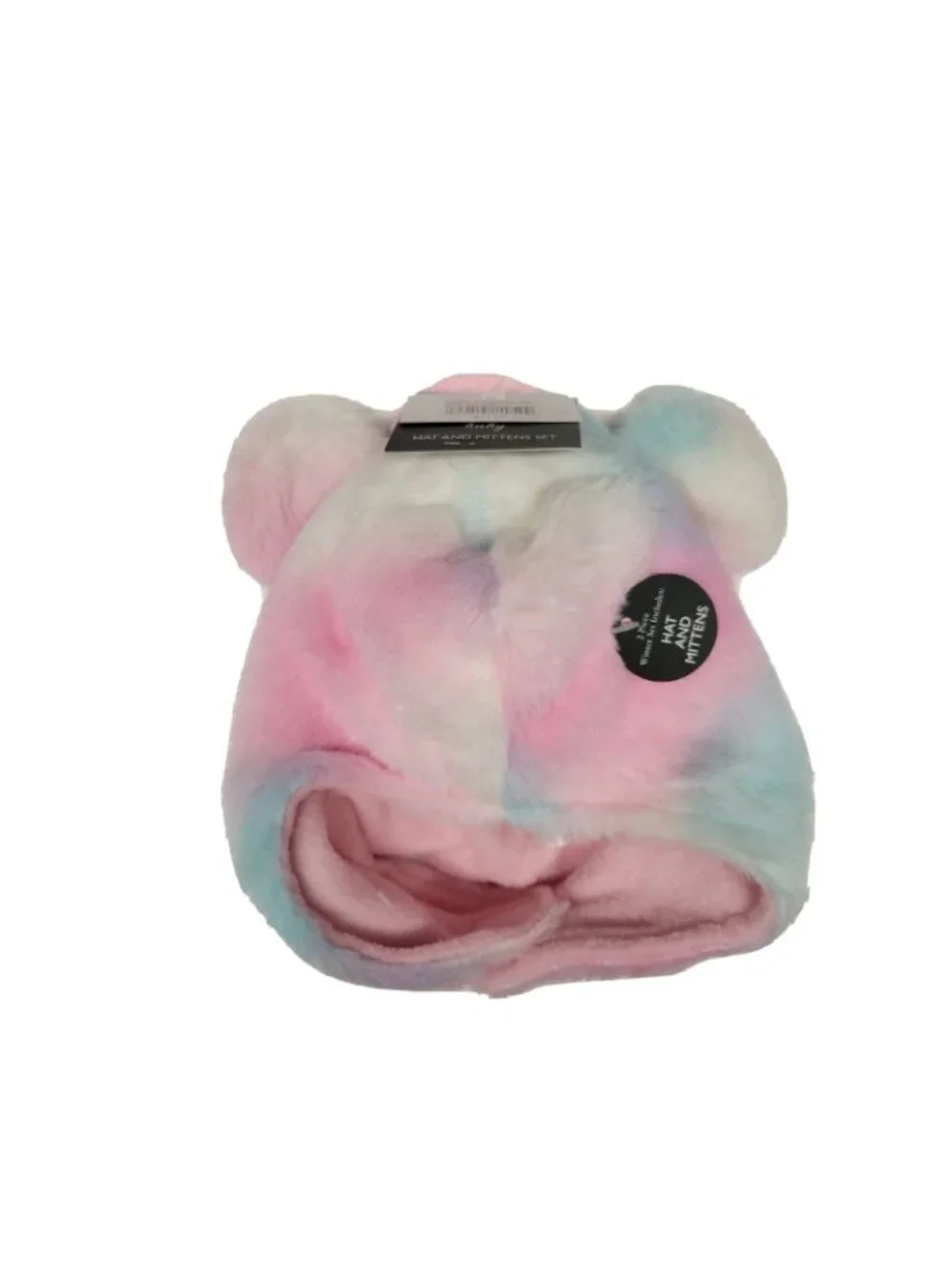 NWT 12-24 mo Hat & Mitten Set, Fluffy Fuzzy Rainbow Laura Ashley New